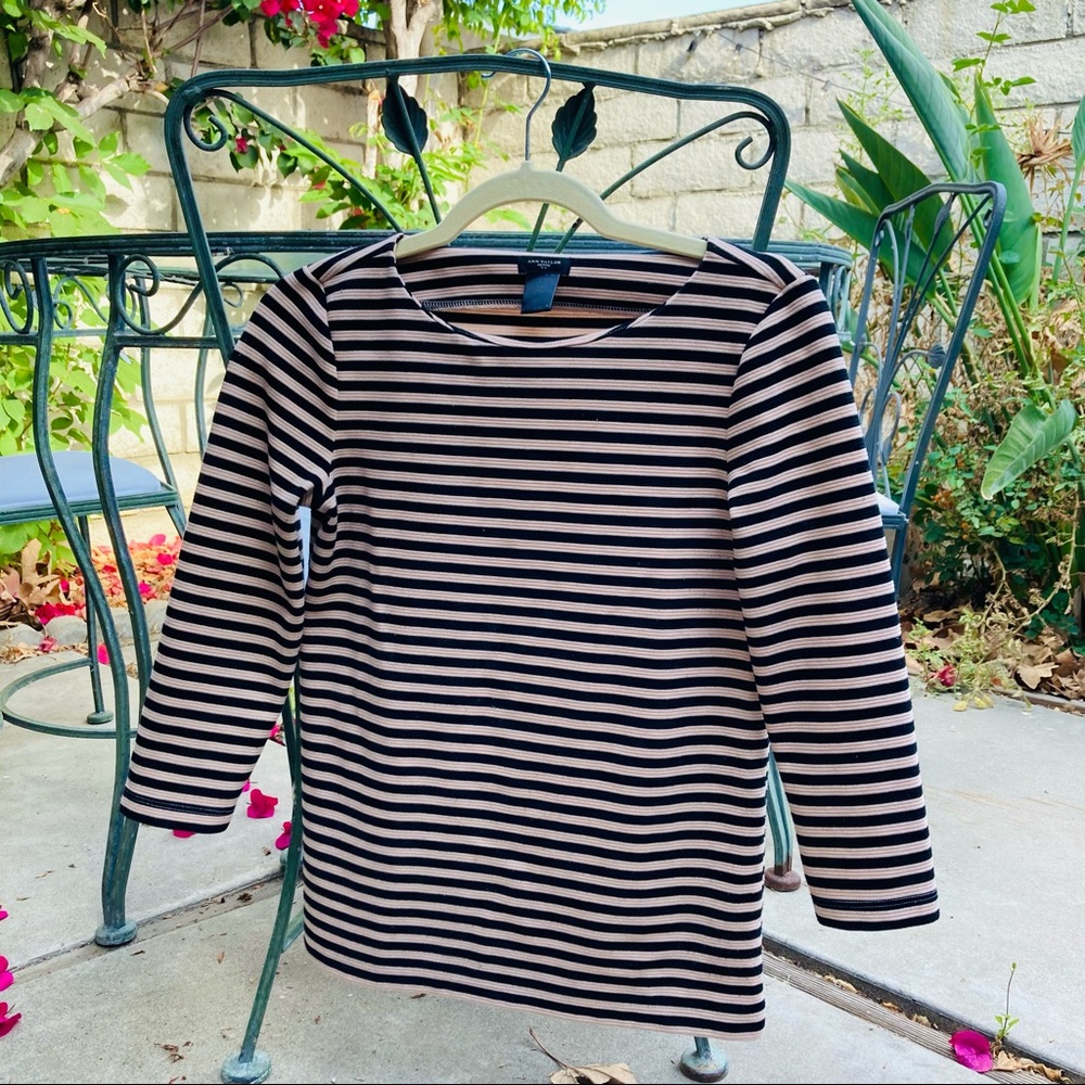 Ann Taylor Black and Gold Striped Sweater